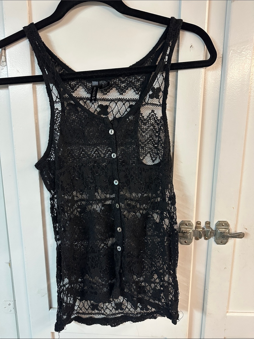 Full Tilt Black Lace Button-Front Camisole Tank